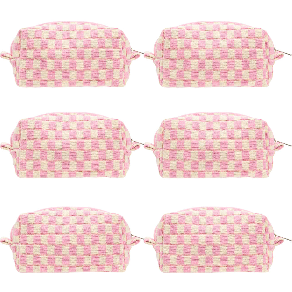 PAZIMIIK checkered makeup bag front view shows chic portable storage for cosmetics.