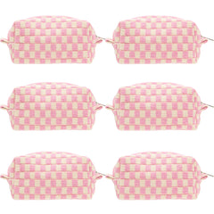 PAZIMIIK checkered makeup bag front view shows chic portable storage for cosmetics.