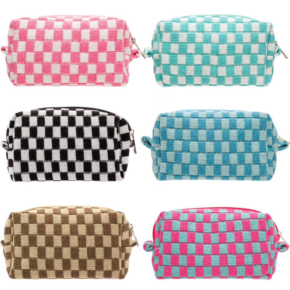 PAZIMIIK checkered makeup bag stand-up design keeps cosmetics accessible on the go.