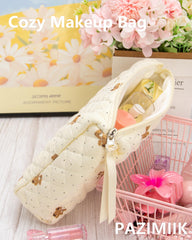 PAZIMIIK quilted makeup bag main compartment keeps cosmetics organized.