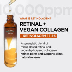 P.CALM Retinolagen Ampoule glass-skin-look showcases healthier, hydrated glow through vegan collagen.