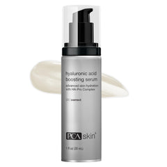 PCA SKIN Hyaluronic Acid Serum bottle closeup highlights premium hydration for skin.