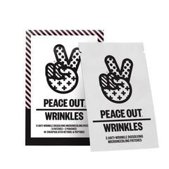 Peace Out microneedling patches applied to clean skin for overnight wrinkle smoothing.