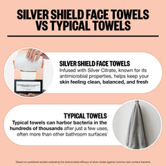 PEACE OUT Silver Shield Face Towels infused with silver citrate for a refreshing touch.