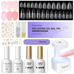 PEACECOLOR gel nail kit almond tips ready for natural to elegant extensions