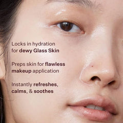 Close-up of Glass Skin Veil Mist with cucumber water and lotus for soothing hydration.