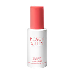 Peach & Lily Glass Skin Water-Gel Moisturizer bottle shows oil-free hydration.