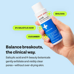 Peach Slices acne toner hand-application shows daily soothing treatment for clearer skin.