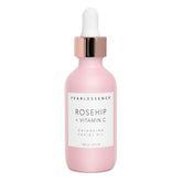 Pearlessence Rosehip Balancing Oil bottle highlights hydrating serum for radiant skin.