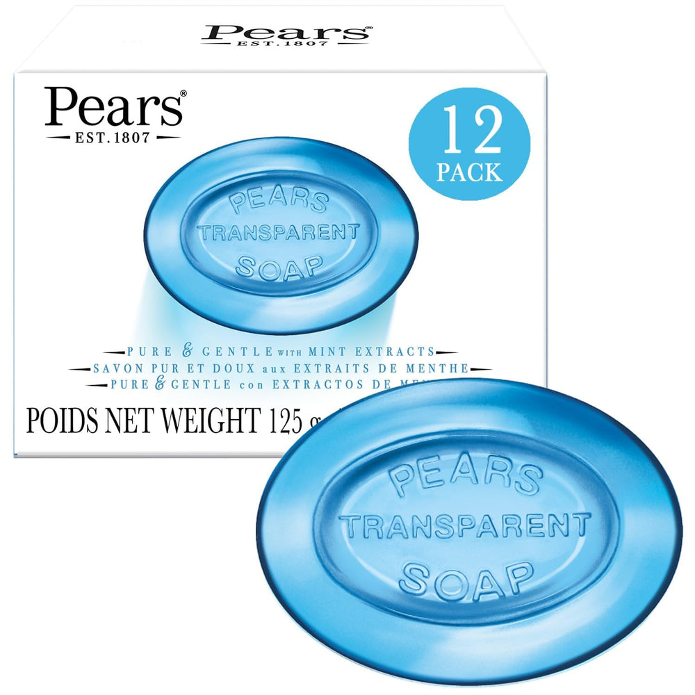 Pears glycerin soap mint blue bar front view for refreshing cleansing.