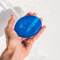 Pears glycerin soap mint blue bar lather on skin indicating moisturizing foam.