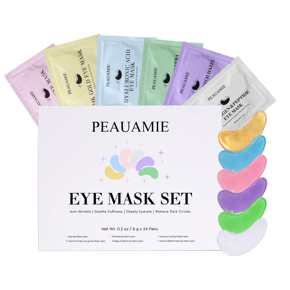 Peauamie under-eye patches collage close-up shows collagen peptide lifting potential