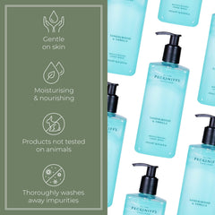 Pecksniff's Hand Wash on bathroom shelf with towels evokes luxury and calm.