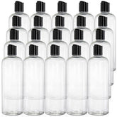 Peohud 20-pack 16oz clear bottles with disc-top caps for organized home or travel use.