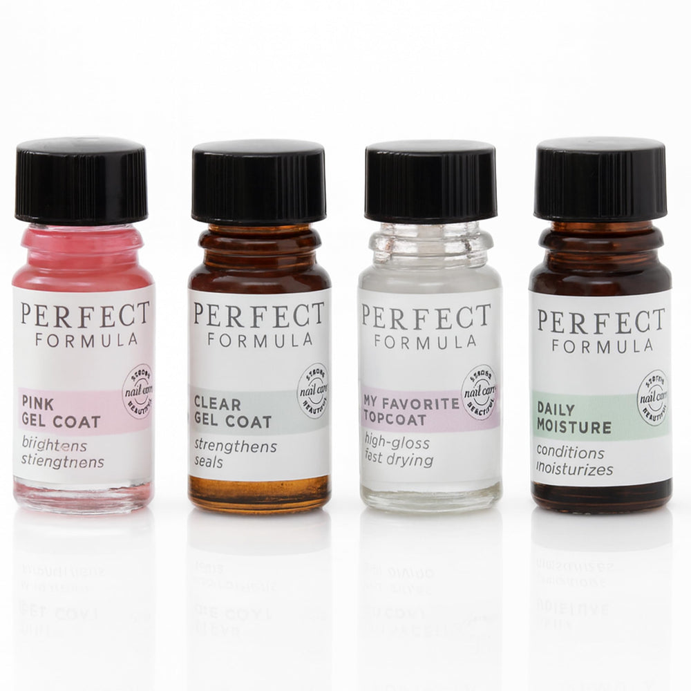 Perfect Formula Nail Essentials Kit Pink Gel Coat strengthens nails with natural glow