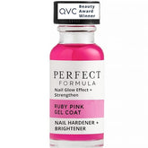 Perfect Formula Ruby Pink Gel Coat bottle shows durable pink nail protection.