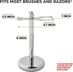 Perfecto Deluxe black razor stand with brush demonstrates universal fit for most razors