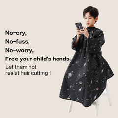 PERFEHAIR kid cape back view illustrates full back coverage for mess-free haircuts.