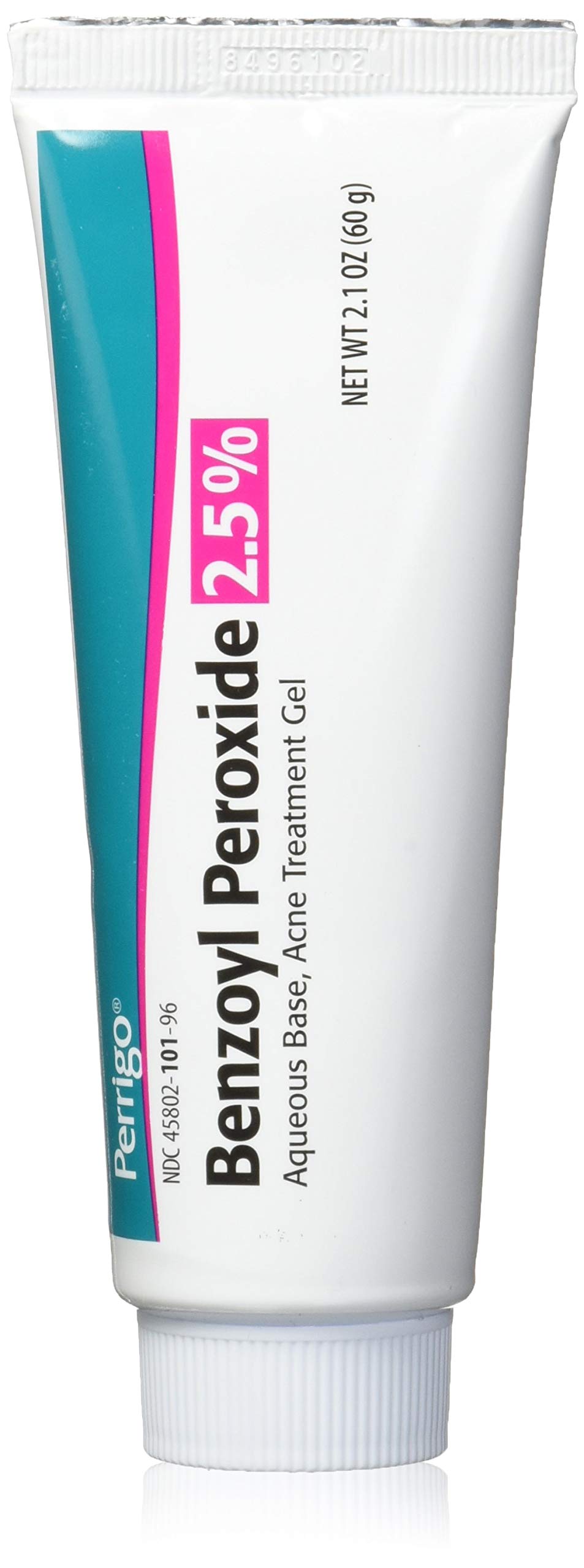 Perrigo benzoyl peroxide gel tube front view for acne care routine.