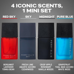 Perry Ellis Pure Blue bottle closeup suggests citrus-aquatic vibe suitable for active days.