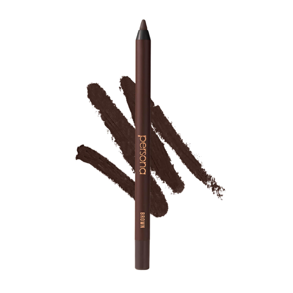 Persona 24HR Eyeliner brown pencil closeup shows creamy texture for smooth lining.