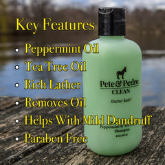 Pete & Pedro Clean shampoo lather close-up showing refreshing peppermint cleanse