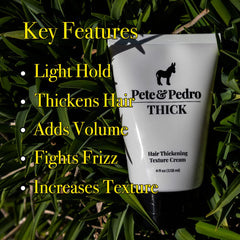 Pete & Pedro Thick Hair Cream on towel-dried hair shows frizz control.