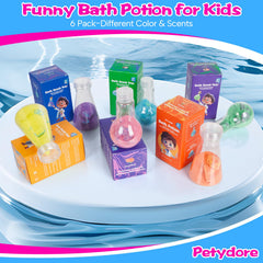 Petydore colorful bath foams potion shows vibrant streams for imaginative, sensory bath play.