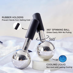 Pfefe ice globes around the eyes helping to reduce puffiness and soothe eye contours