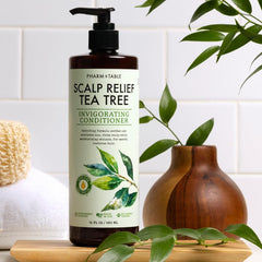 PHARM TO TABLE Tea Tree Conditioner close-up showing Tea Tree, Sunflower, Aloe, Argan oils
