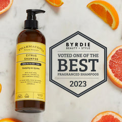 Pharmacopia Citrus Shampoo with aloe vera showing soothing hydration for scalp comfort