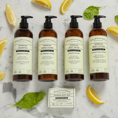 Pharmacopia Verbena Lotion on skin swatch shows silky texture and moisture