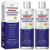 PHARMBANNER Anti-Fungal Shampoo bottle close-up suggests gentle cleansing for itchy scalps