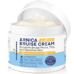 PHARMBANNER Arnica Bruise Cream bottle showing fast-acting relief for bruising.