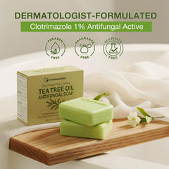 PHARMBANNER Tea Tree Antifungal Soap Bar shower foam in use