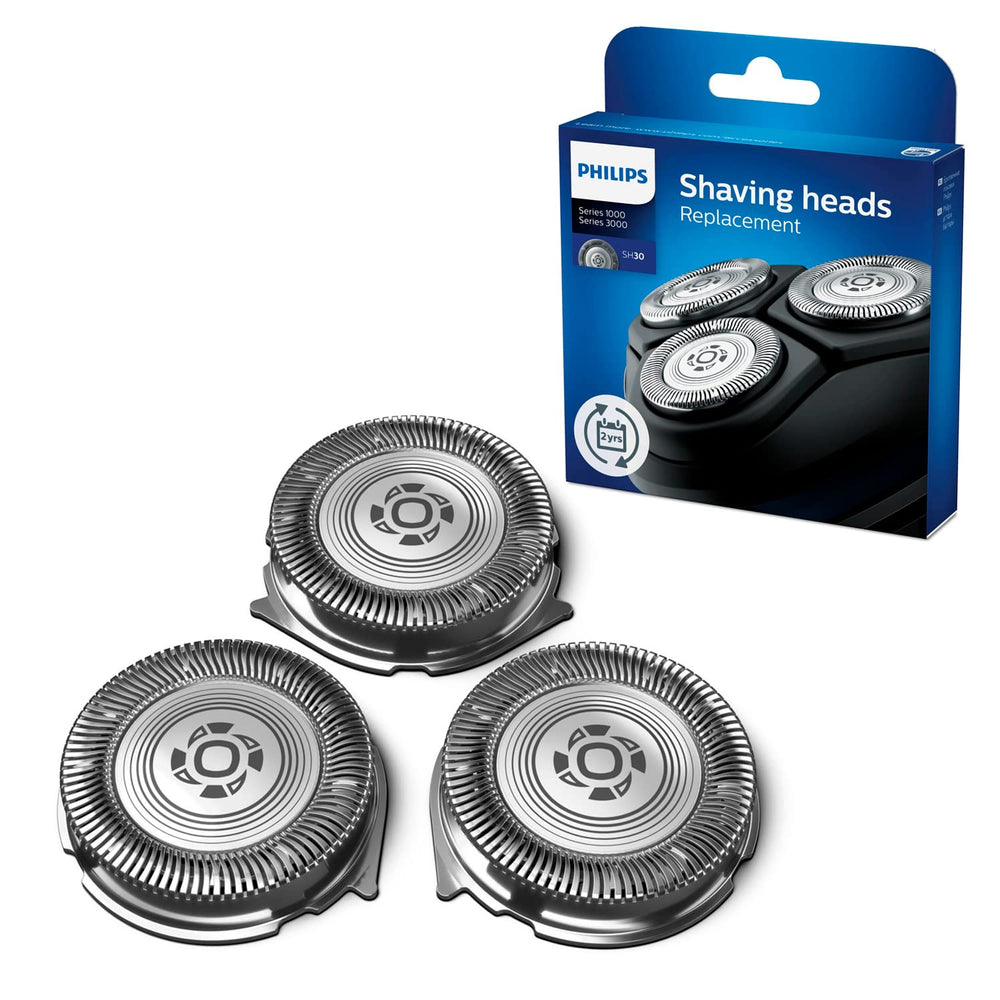 Philips SH30 blades pack front view shows ready-to-install replacement for a close shave.