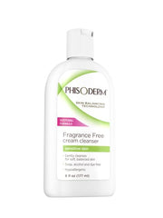Phisoderm fragrance-free cream cleanser packaging highlights compact 6 oz bottle for home care.