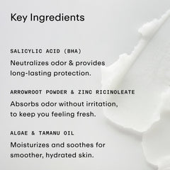 PHLUR Father Figure deodorant texture swipe demonstrates non-irritating, baking soda-free application.