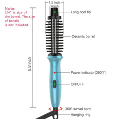 PHOEBE mini curling iron front view highlights quick heat-up for fast styling