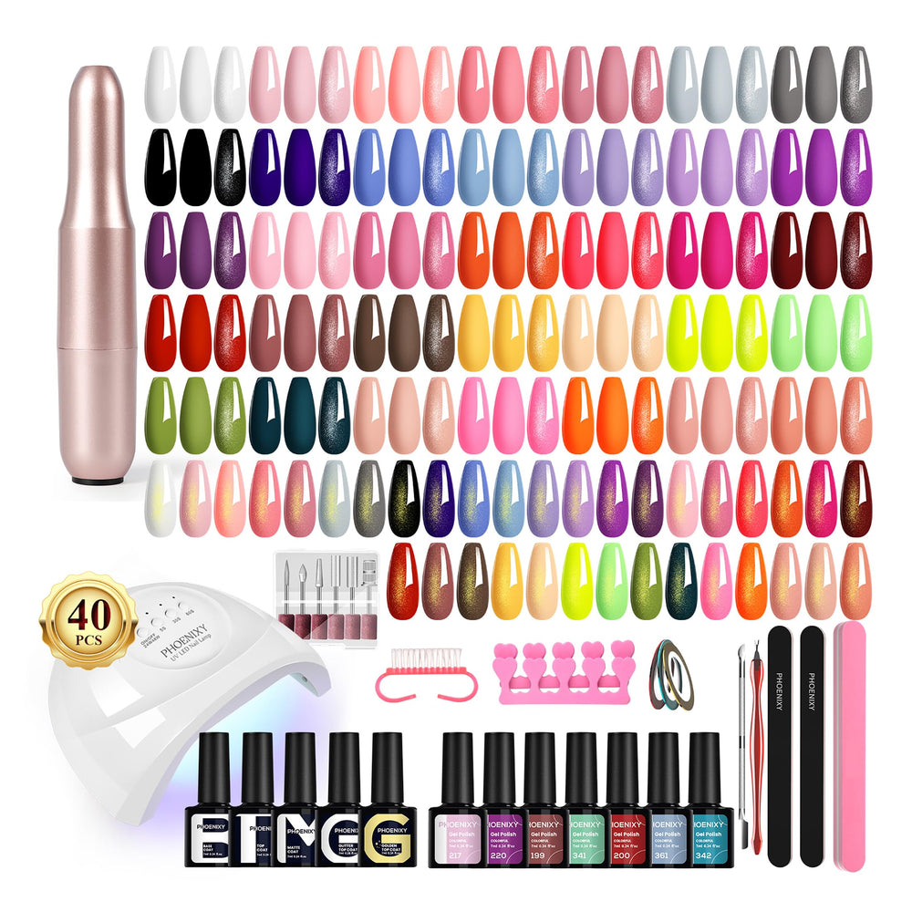 Phoenixy 53-pcs gel nail polish kit with vibrant colors for salon-quality nails at home