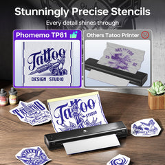 Phomemo TP81 portable design for on-the-go tattoo stencil work.