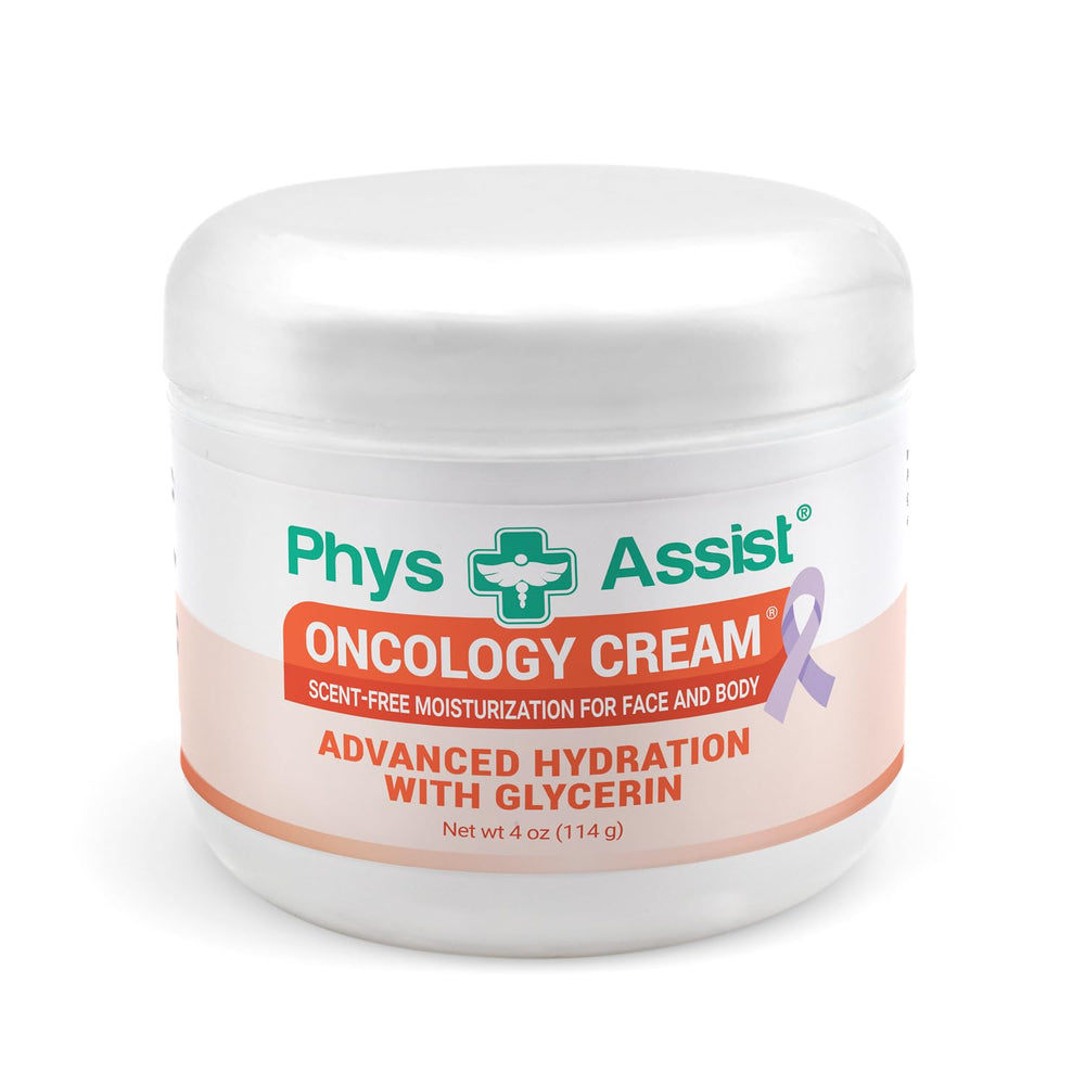 PhysAssist Oncology Recovery Cream jar demonstrates fragrance-free hydration for sensitive skin.
