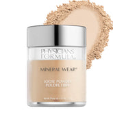 Physicians Formula Mineral Wear Loose Powder translucent light jar showing lightweight, buildable coverage