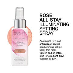 Physicians Formula rose-water hydration mist shown as a refreshing spray.