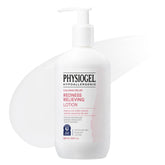 PHYSIOGEL Calming Relief lotion bottle shows redness relief and barrier protection in daily use.