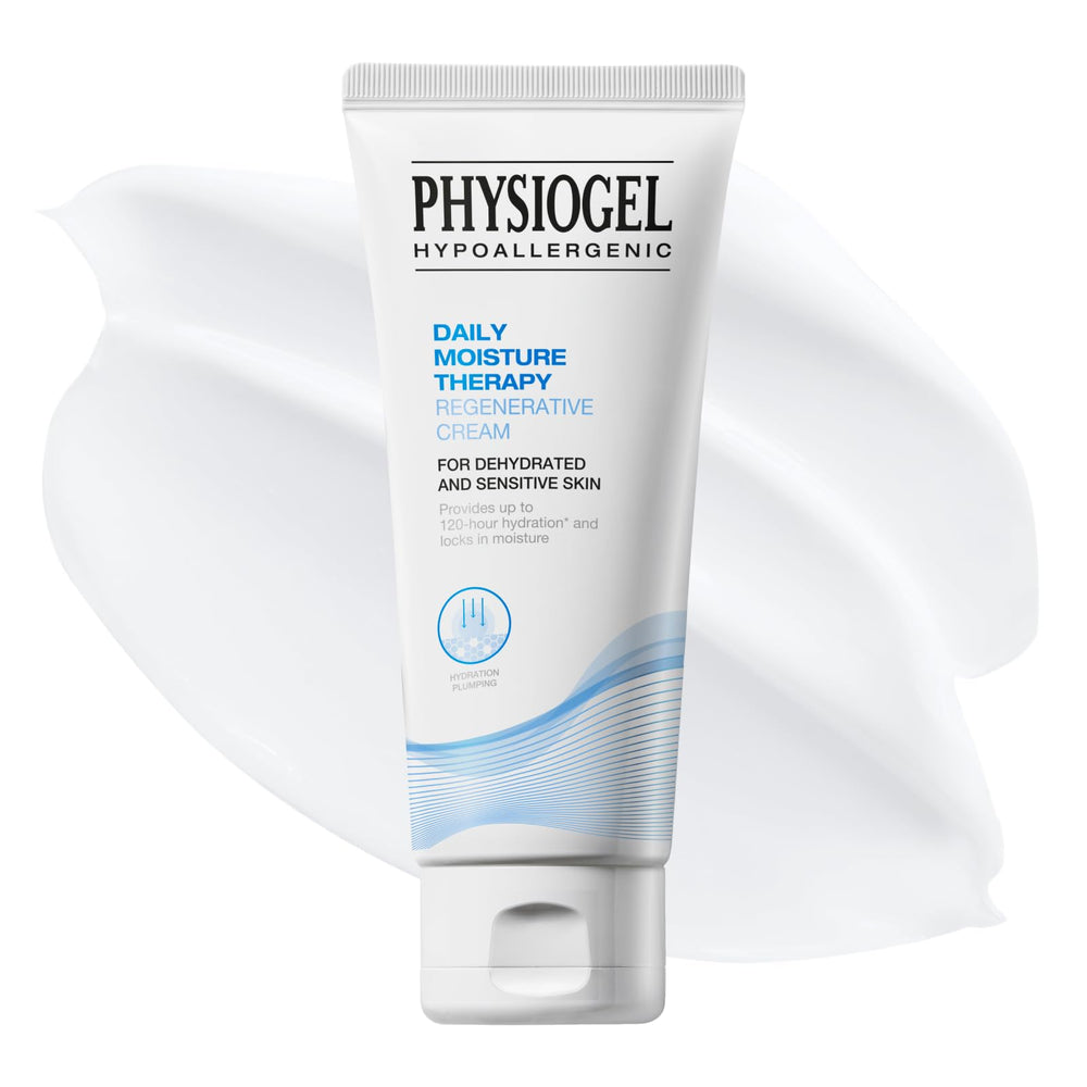 PHYSIOGEL facial moisturizer jar closeup showing fragrance-free formula for sensitive skin