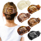 Pinza plana grande Phyzylvia con estampado leopardo beige para cabello grueso
