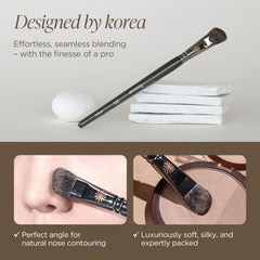 Piccasso 201 nose shading brush evenly sets powder for natural matte finish.