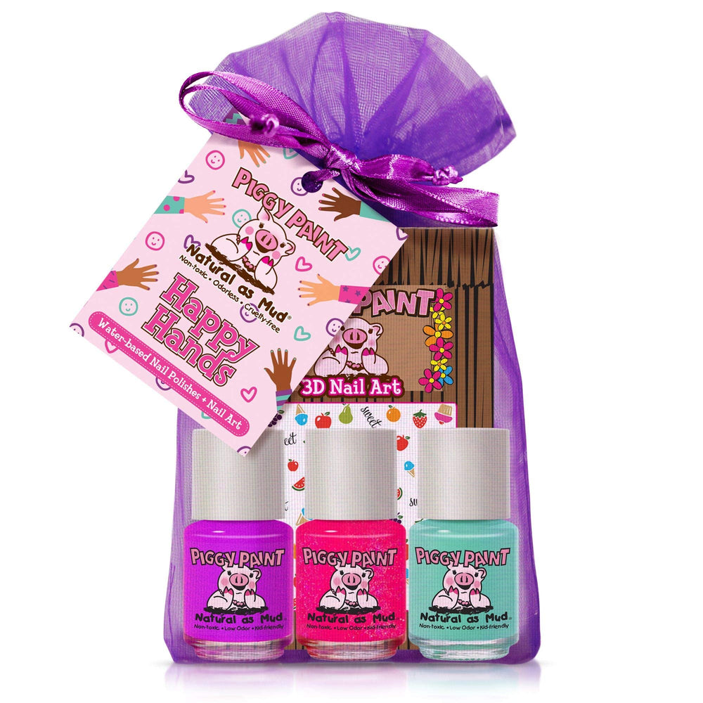 Piggy Paint Happy Hands Set bundle closeup showing colors and packaging for kids