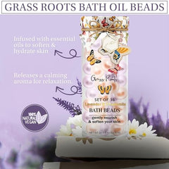 Pink Sky Grass Roots Bath Oil Beads closeup beads release soothing oils during a soak